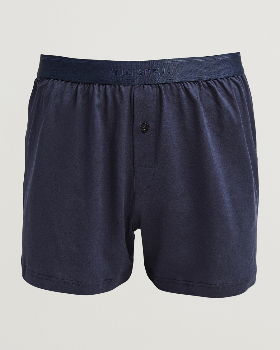 Heren | Ondergoed | Sunspel | Superfine One Button Boxer Navy