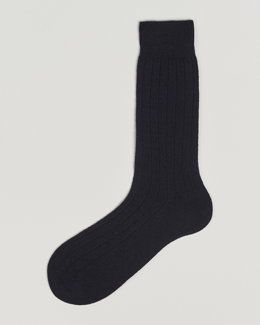 Heren | Ondergoed | Bresciani | Wool/Cashmere Ribbed Socks Navy