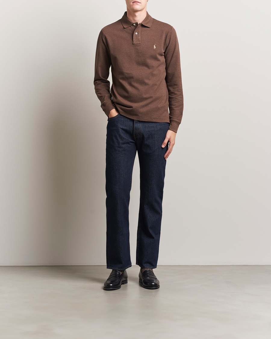 Heren | Polo's | Polo Ralph Lauren | Custom Slim Fit Long Sleeve Polo Nutmeg Brown Heather