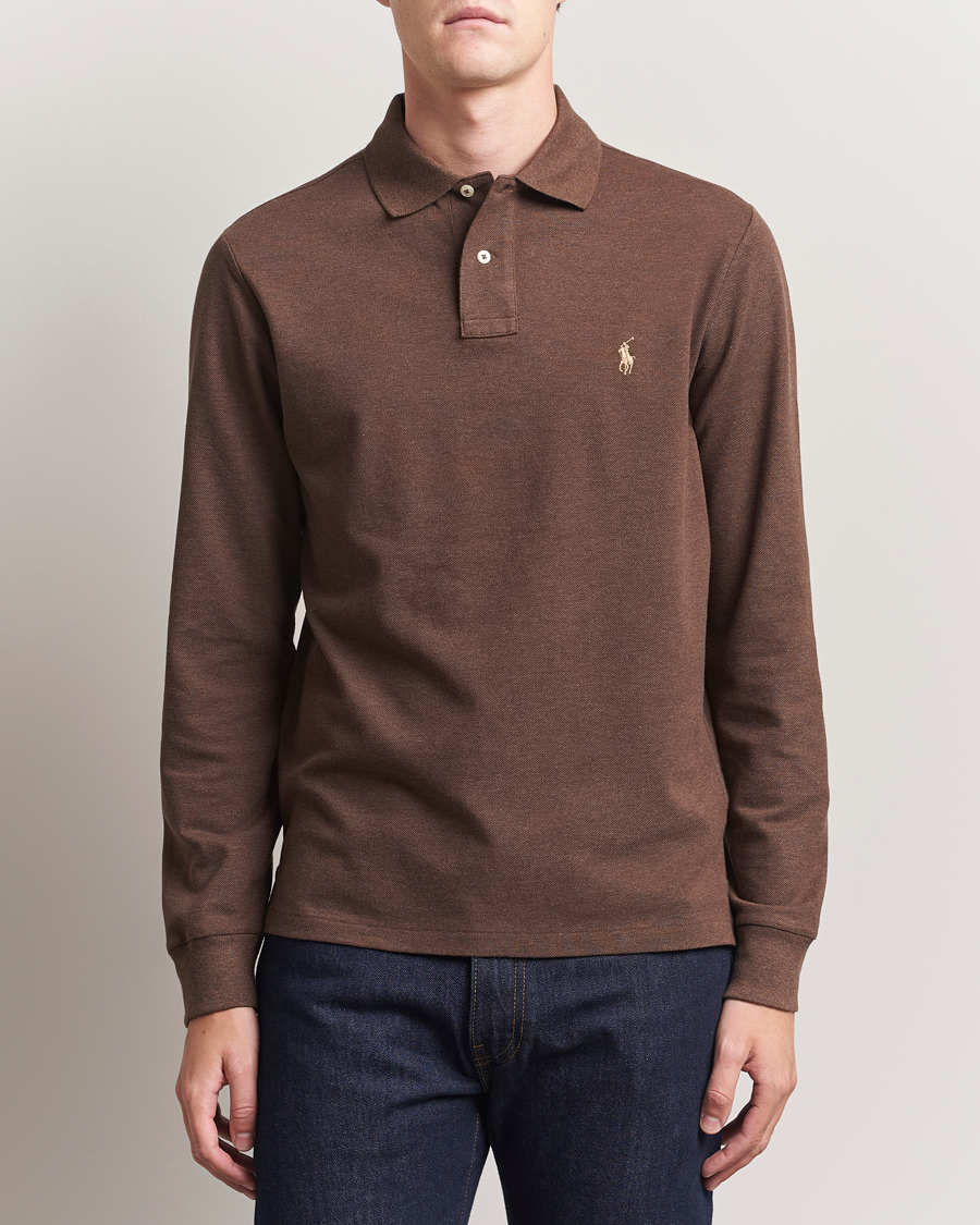 Heren | Polo's | Polo Ralph Lauren | Custom Slim Fit Long Sleeve Polo Nutmeg Brown Heather