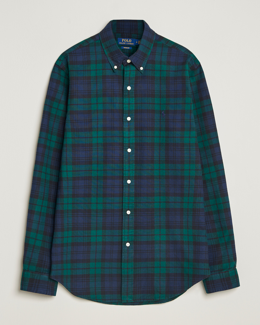 Heren | Overhemden | Polo Ralph Lauren | Custom Fit Brushed Flannel Checked Shirt Navy/Green