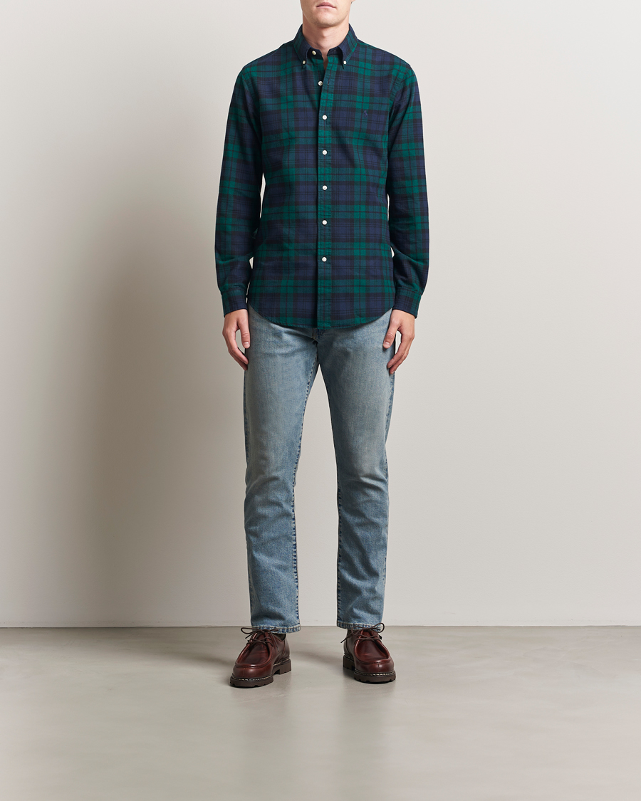 Heren | Overhemden | Polo Ralph Lauren | Custom Fit Brushed Flannel Checked Shirt Navy/Green