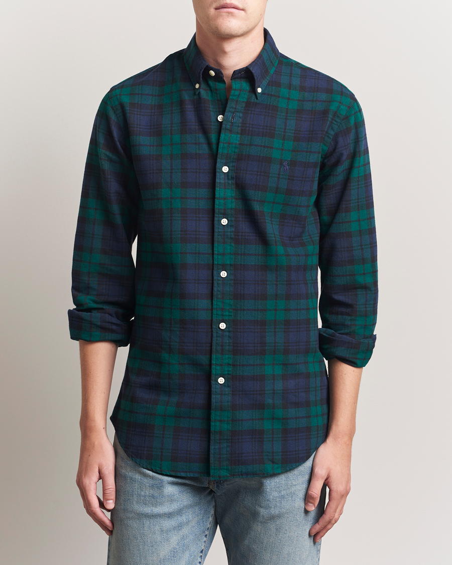 Heren | Overhemden | Polo Ralph Lauren | Custom Fit Brushed Flannel Checked Shirt Navy/Green