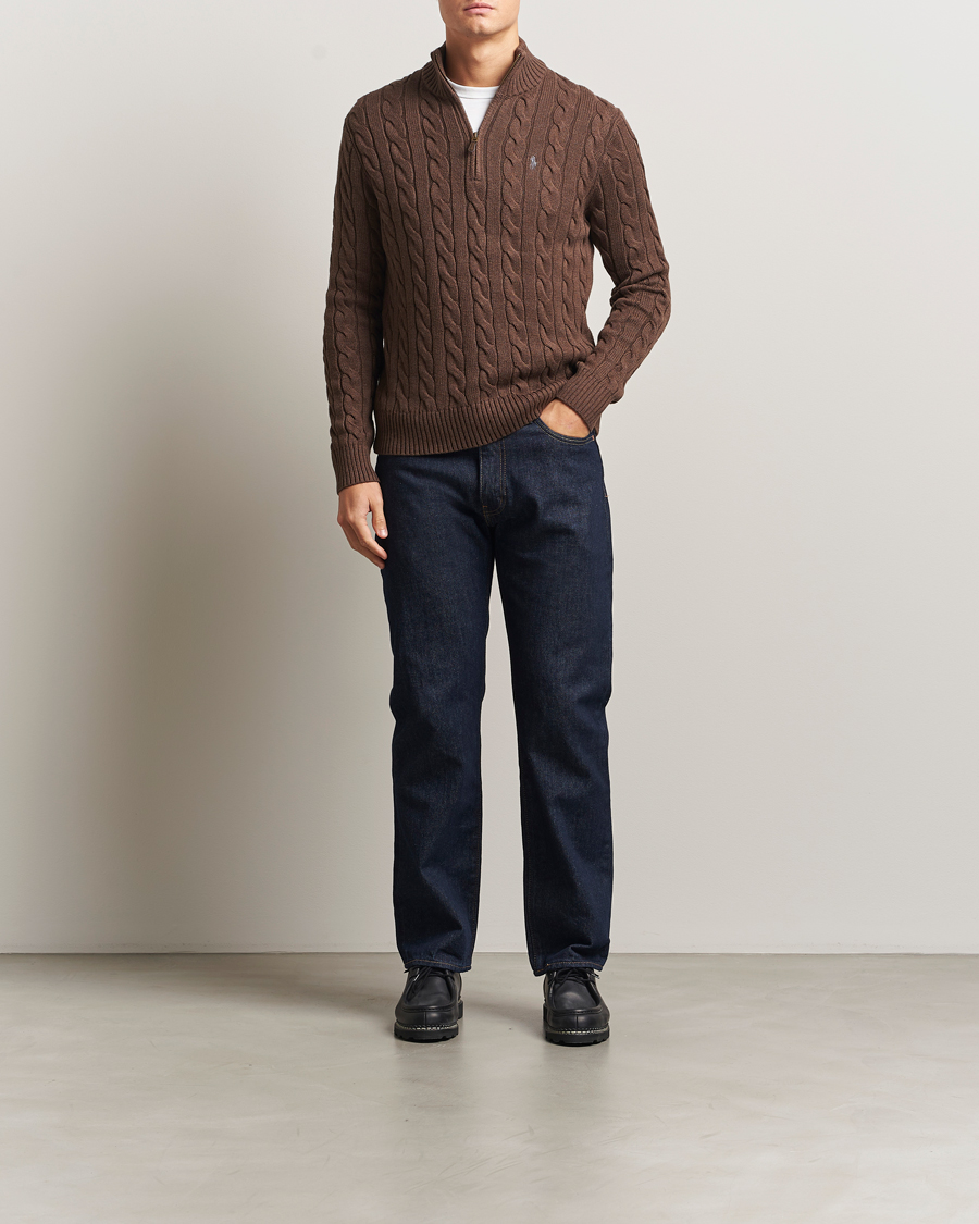 Heren | Truien | Polo Ralph Lauren | Cotton Cable Half Zip Nutmeg Brown Heather
