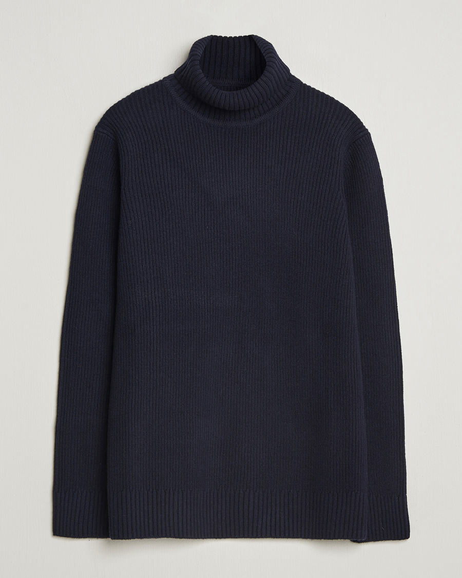Heren | Truien | Charles Tyrwhitt | Chunky Merino Roll Neck Navy