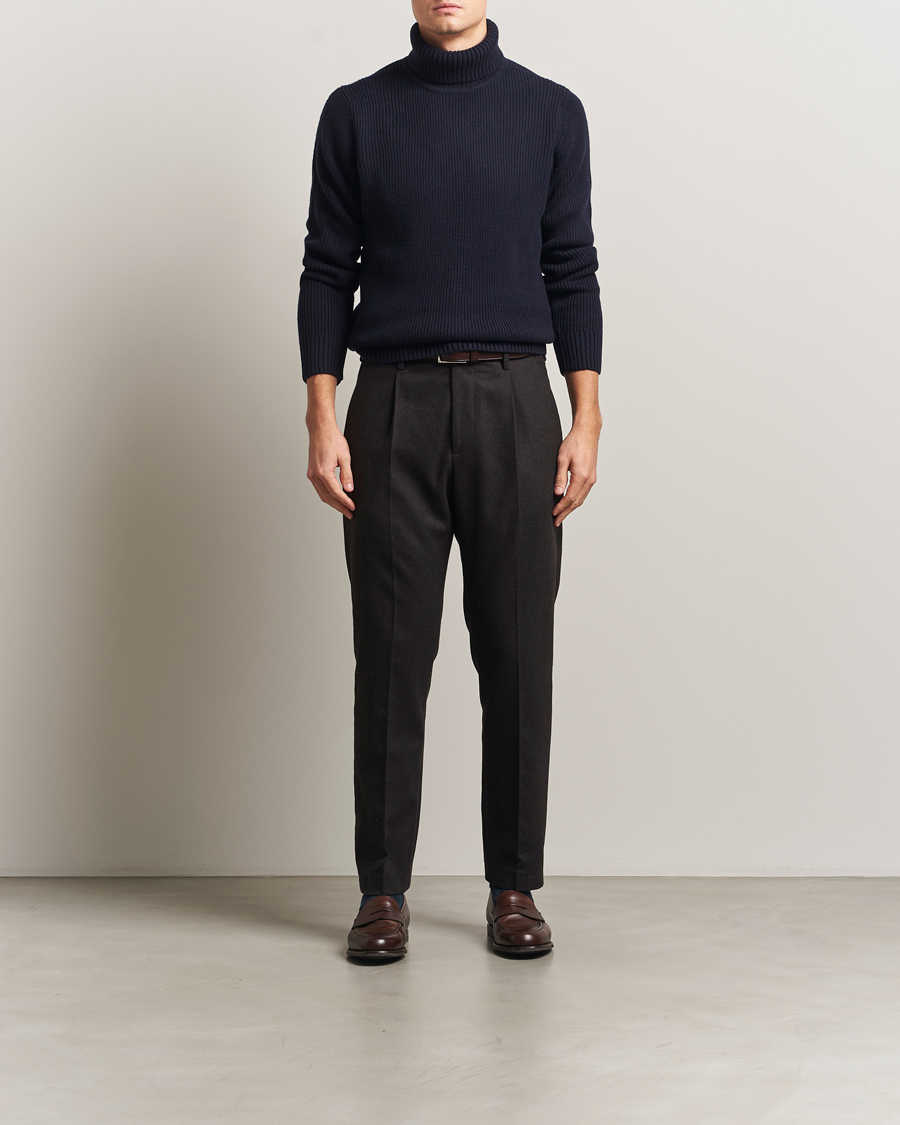 Heren | Truien | Charles Tyrwhitt | Chunky Merino Roll Neck Navy