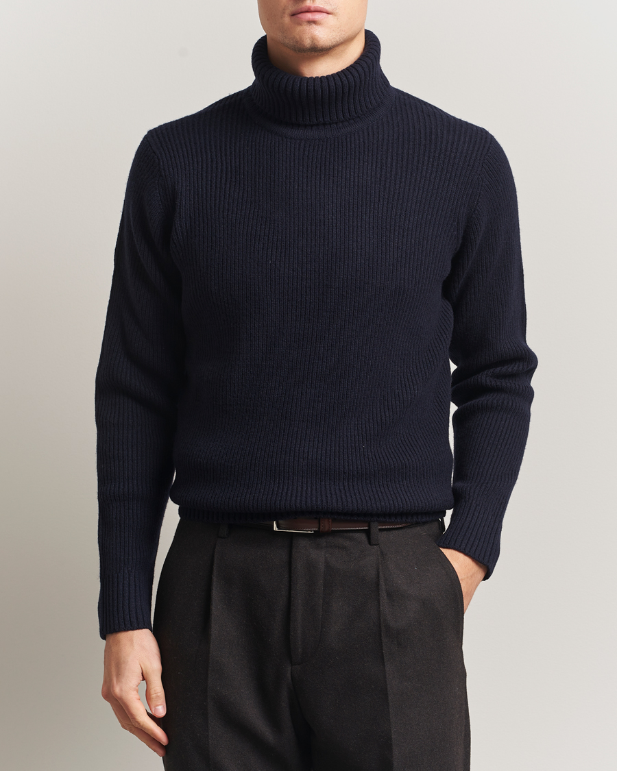 Heren | Truien | Charles Tyrwhitt | Chunky Merino Roll Neck Navy