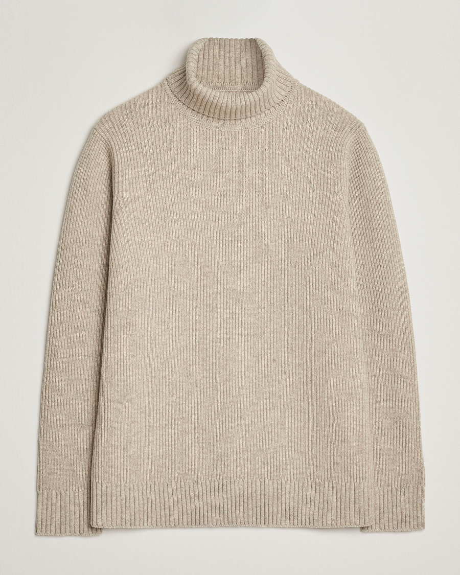 Heren | Truien | Charles Tyrwhitt | Chunky Merino Roll Neck Oatmeal