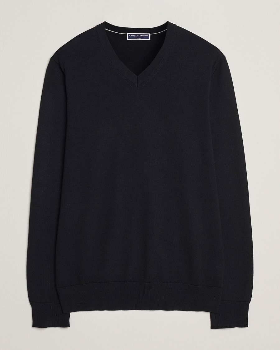 Heren | Truien | Charles Tyrwhitt | Pure Merino V-Neck Jumper Black