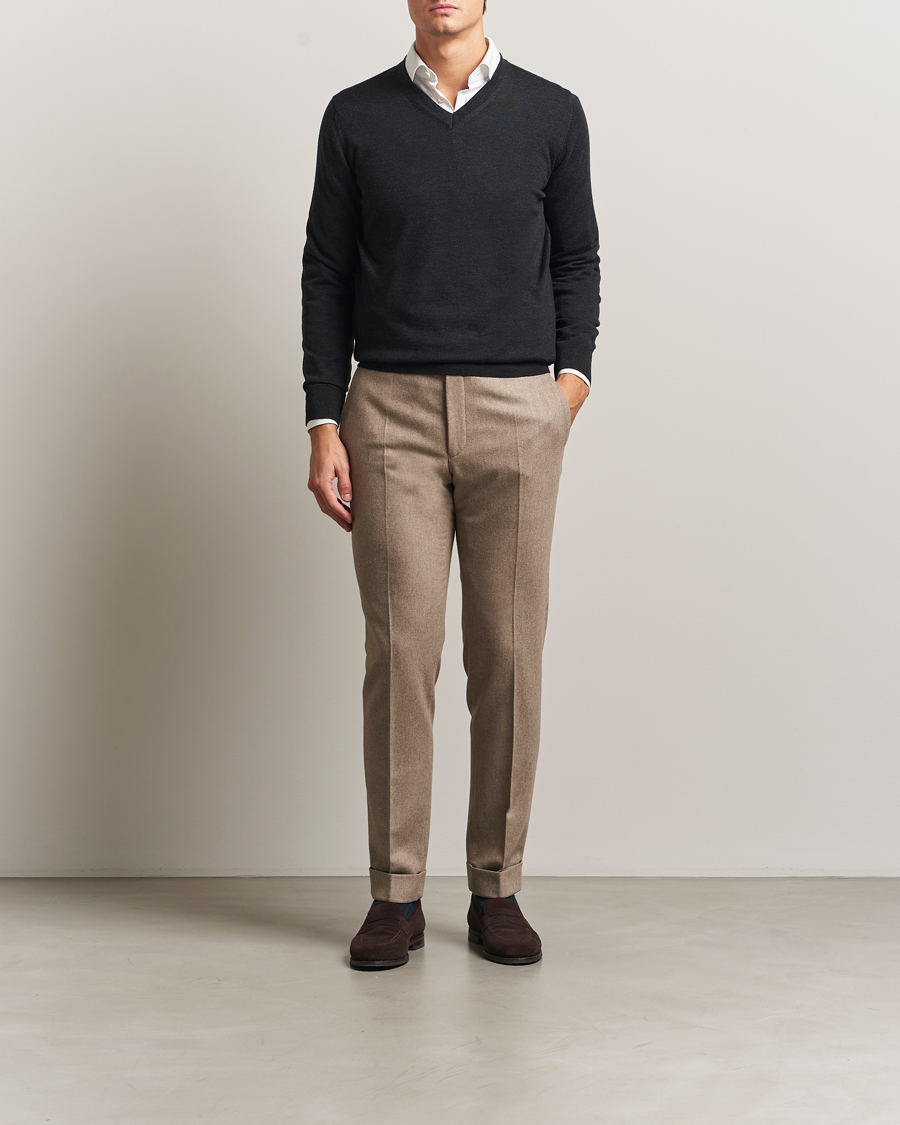 Heren | Truien | Charles Tyrwhitt | Pure Merino V-Neck Jumper Dark Charcoal