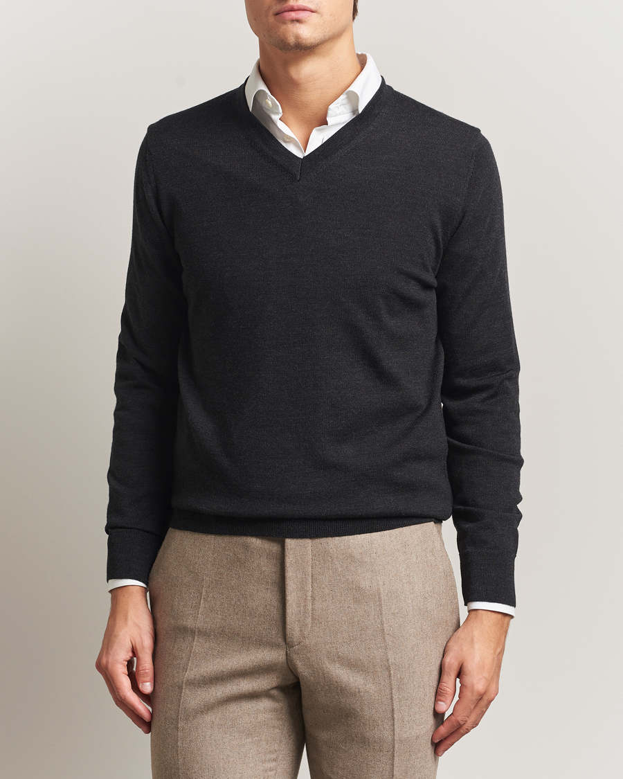 Heren | Truien | Charles Tyrwhitt | Pure Merino V-Neck Jumper Dark Charcoal
