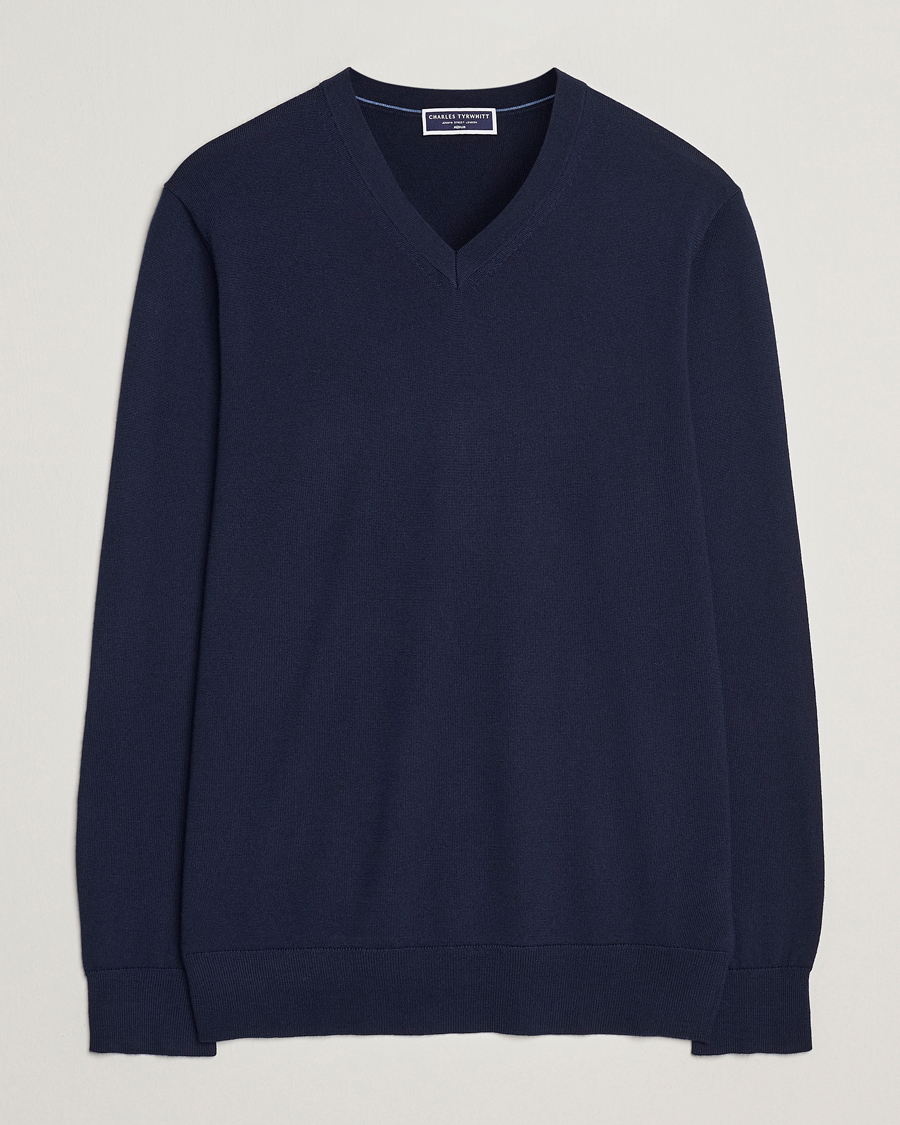 Heren | Truien | Charles Tyrwhitt | Pure Merino V-Neck Jumper Navy