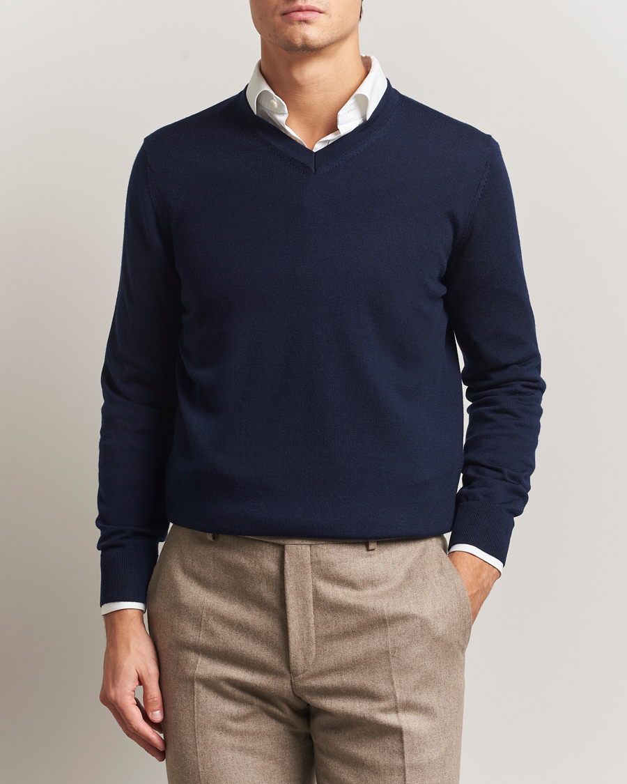 Heren | Truien | Charles Tyrwhitt | Pure Merino V-Neck Jumper Navy