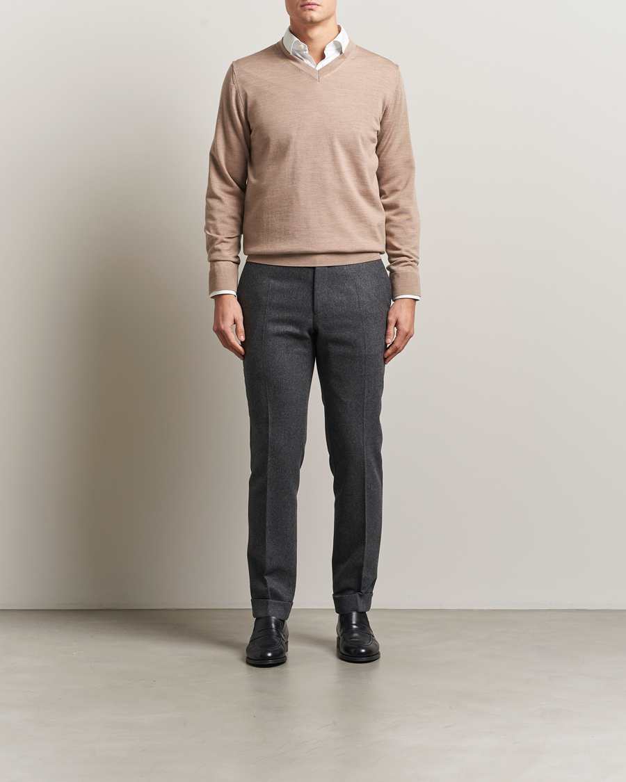 Heren | Truien | Charles Tyrwhitt | Pure Merino V-Neck Jumper Oatmeal