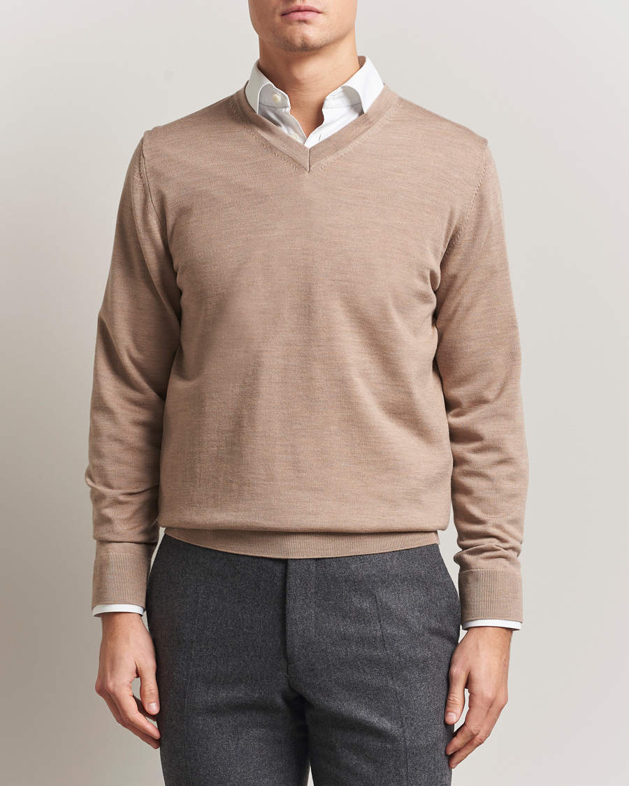 Heren | Truien | Charles Tyrwhitt | Pure Merino V-Neck Jumper Oatmeal