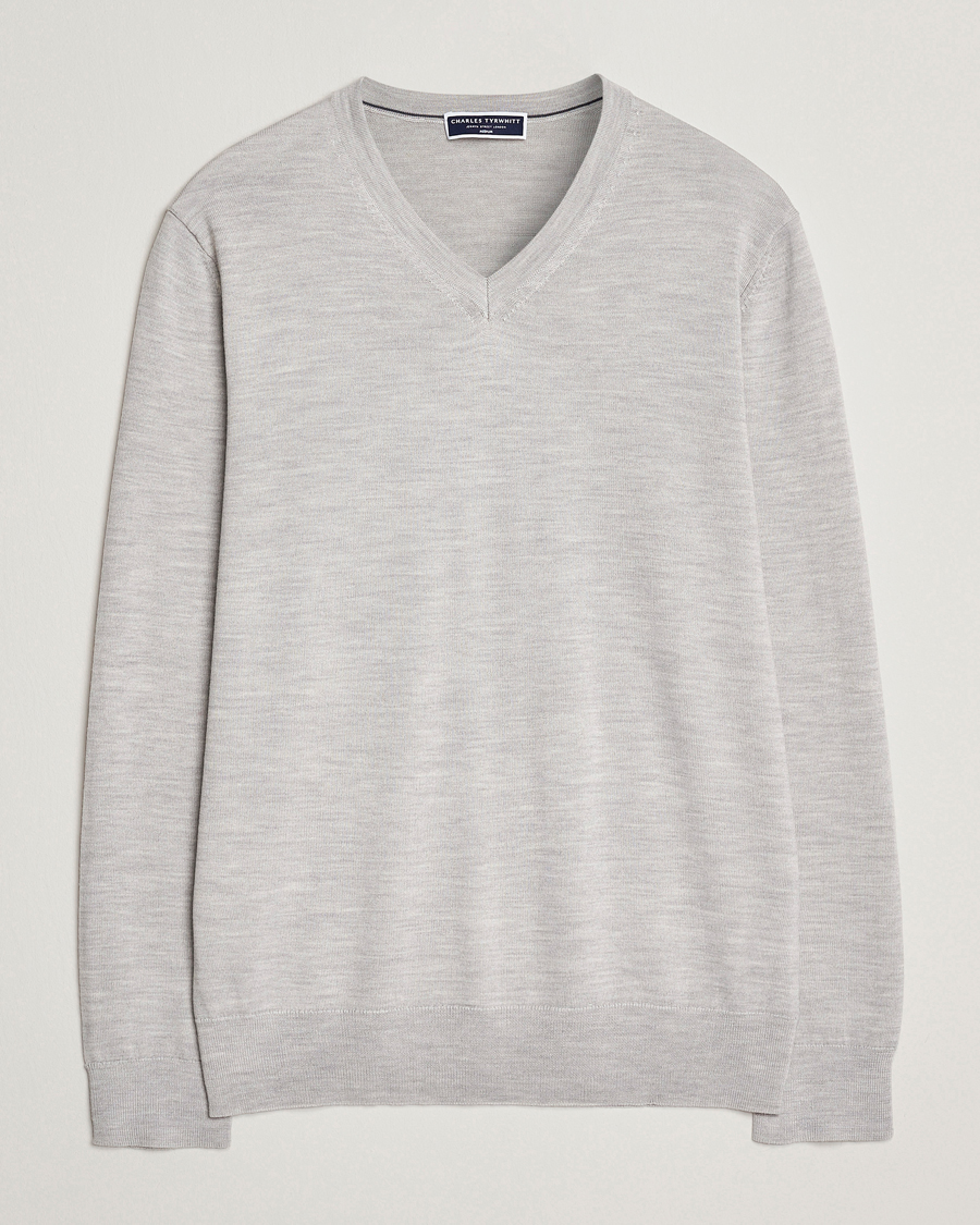 Heren | Truien | Charles Tyrwhitt | Pure Merino V-Neck Jumper Silver Grey