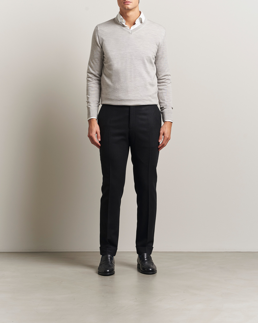 Heren | Truien | Charles Tyrwhitt | Pure Merino V-Neck Jumper Silver Grey