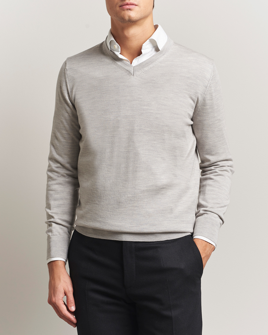 Heren | Truien | Charles Tyrwhitt | Pure Merino V-Neck Jumper Silver Grey