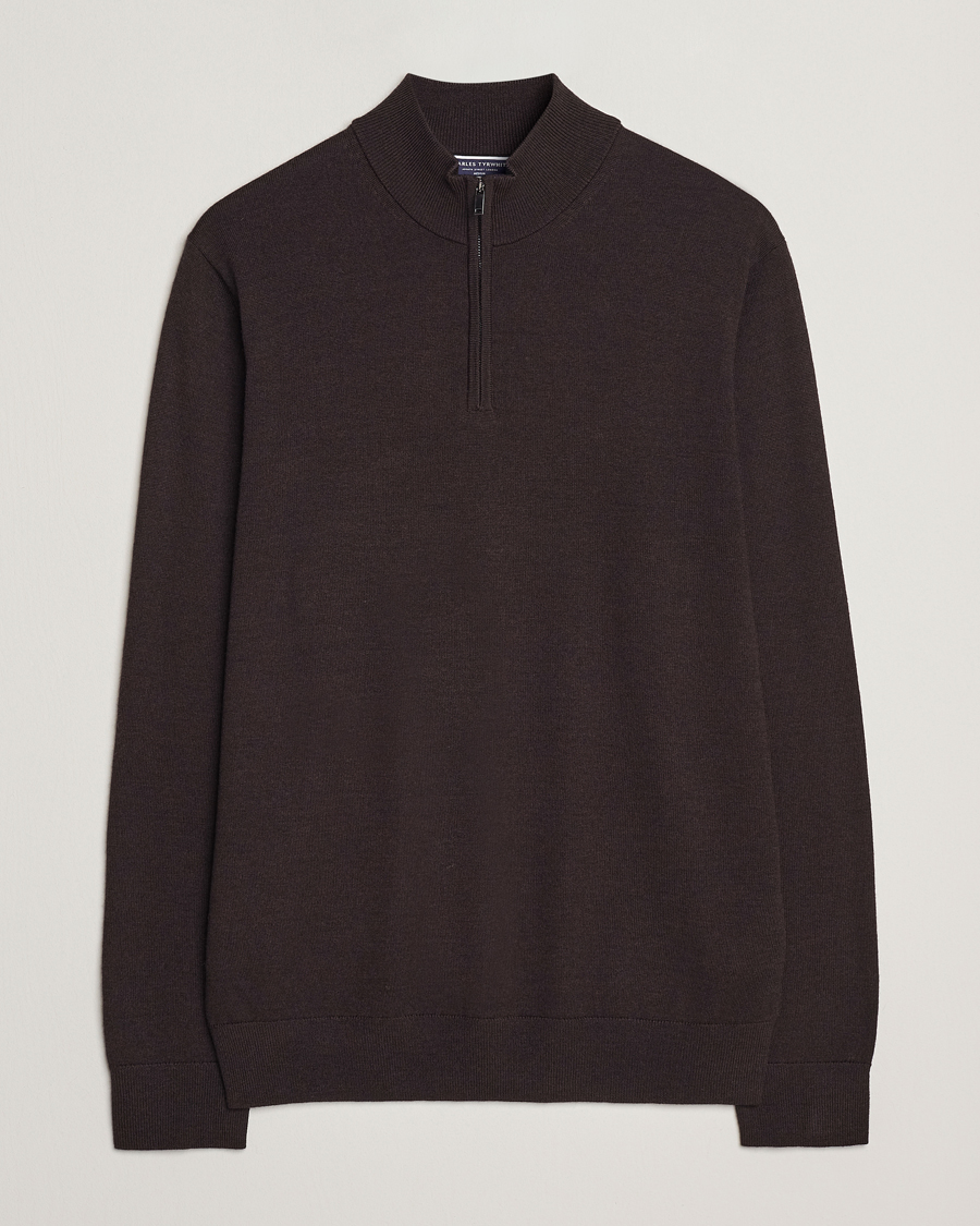 Heren | Truien | Charles Tyrwhitt | Pure Merino Zip Neck Jumper Chocolate Brown