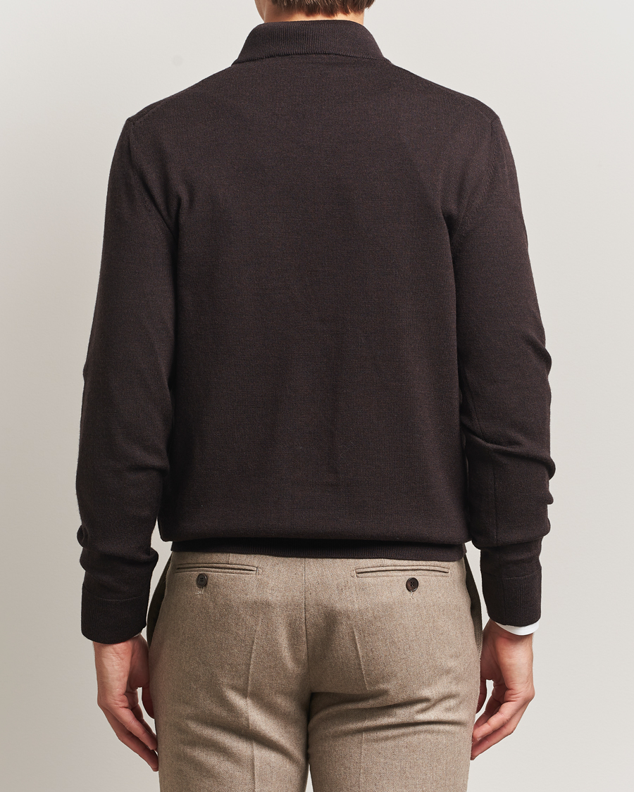 Heren | Truien | Charles Tyrwhitt | Pure Merino Zip Neck Jumper Chocolate Brown