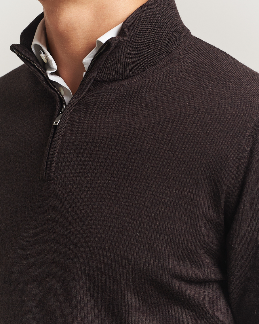 Heren | Truien | Charles Tyrwhitt | Pure Merino Zip Neck Jumper Chocolate Brown
