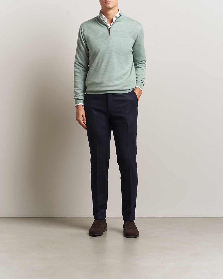Heren | Truien | Charles Tyrwhitt | Pure Merino Zip Neck Jumper Pale Teal Green