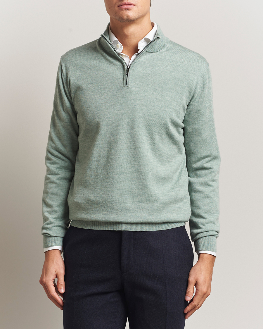 Heren | Truien | Charles Tyrwhitt | Pure Merino Zip Neck Jumper Pale Teal Green