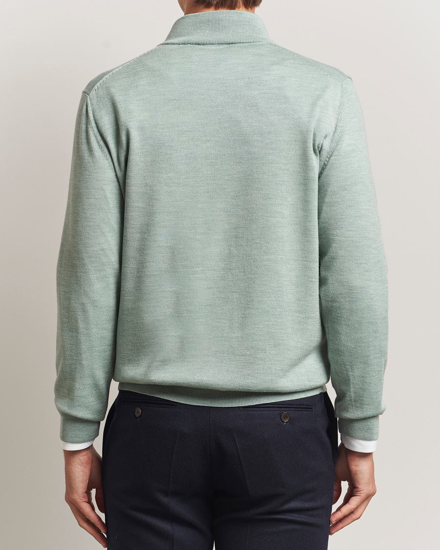 Heren | Truien | Charles Tyrwhitt | Pure Merino Zip Neck Jumper Pale Teal Green