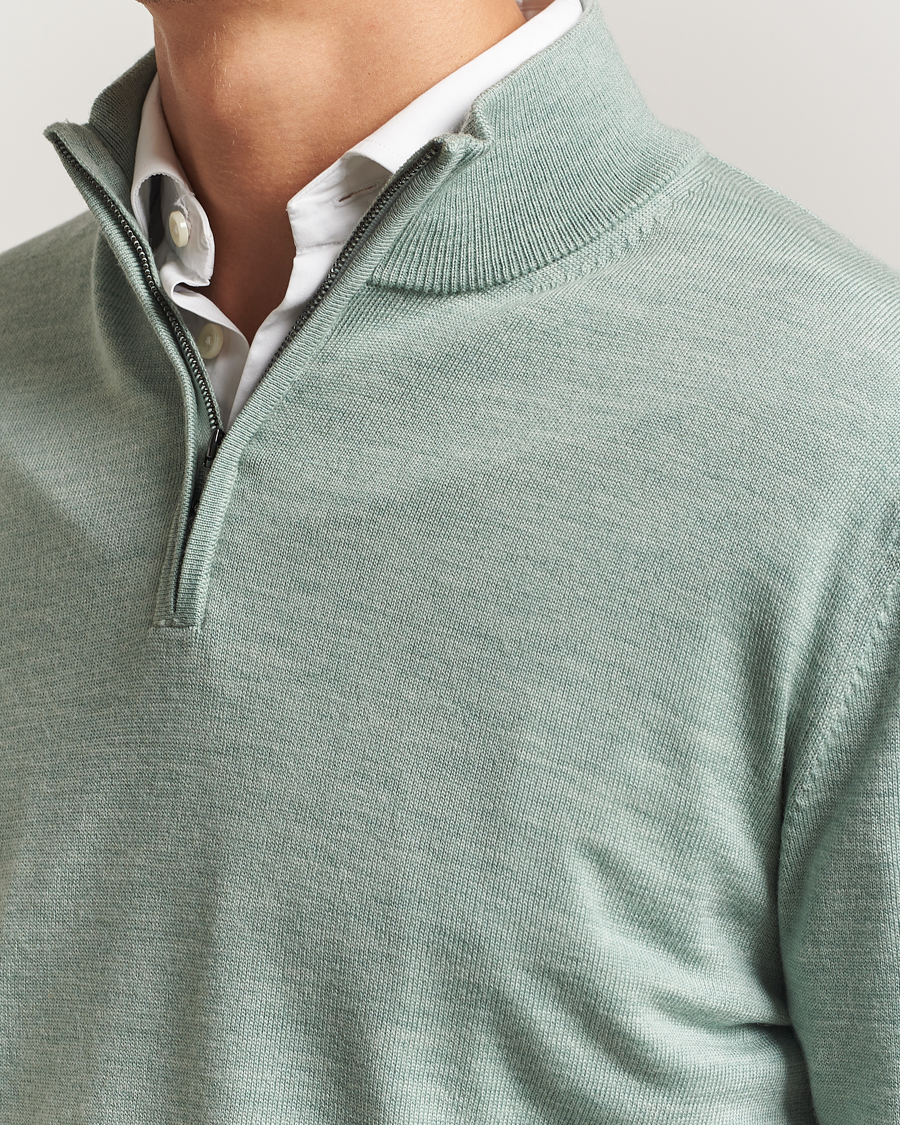 Heren | Truien | Charles Tyrwhitt | Pure Merino Zip Neck Jumper Pale Teal Green