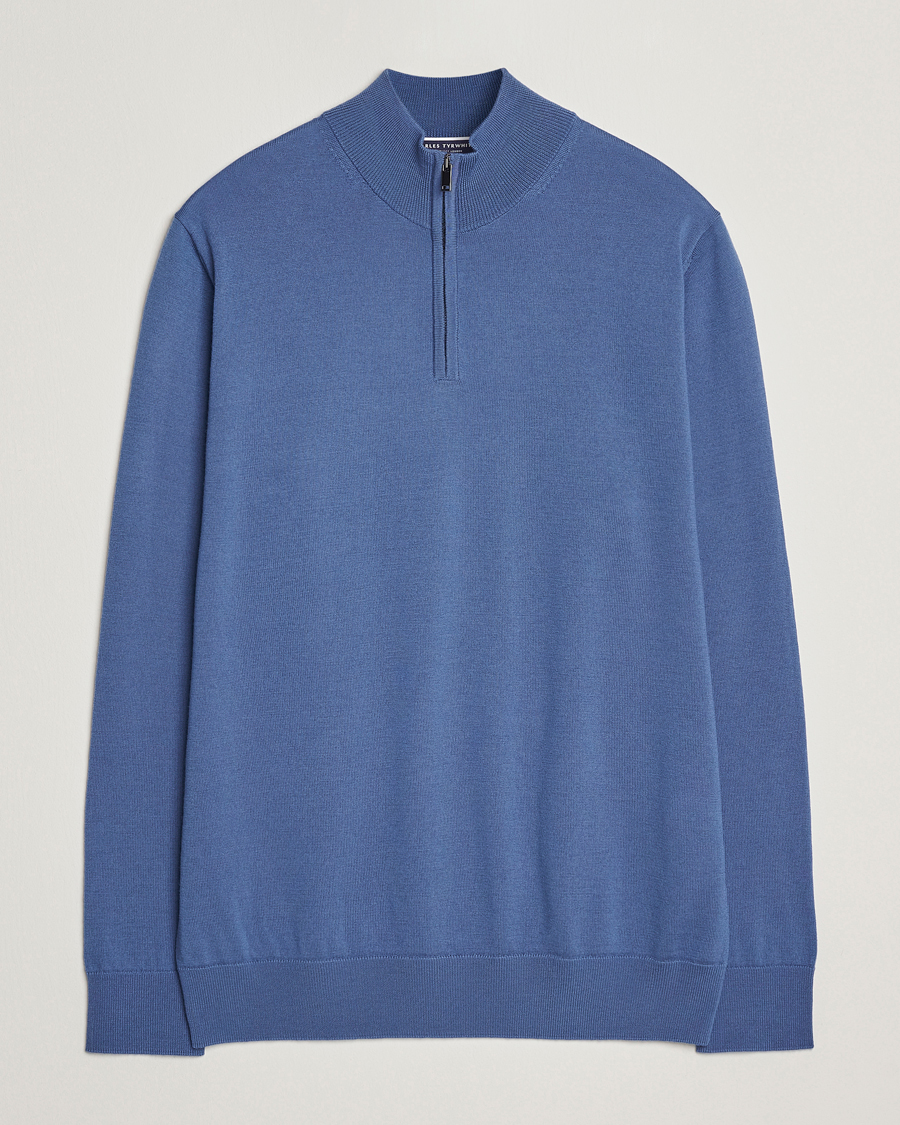 Heren | Truien | Charles Tyrwhitt | Pure Merino Zip Neck Jumper Steel Blue
