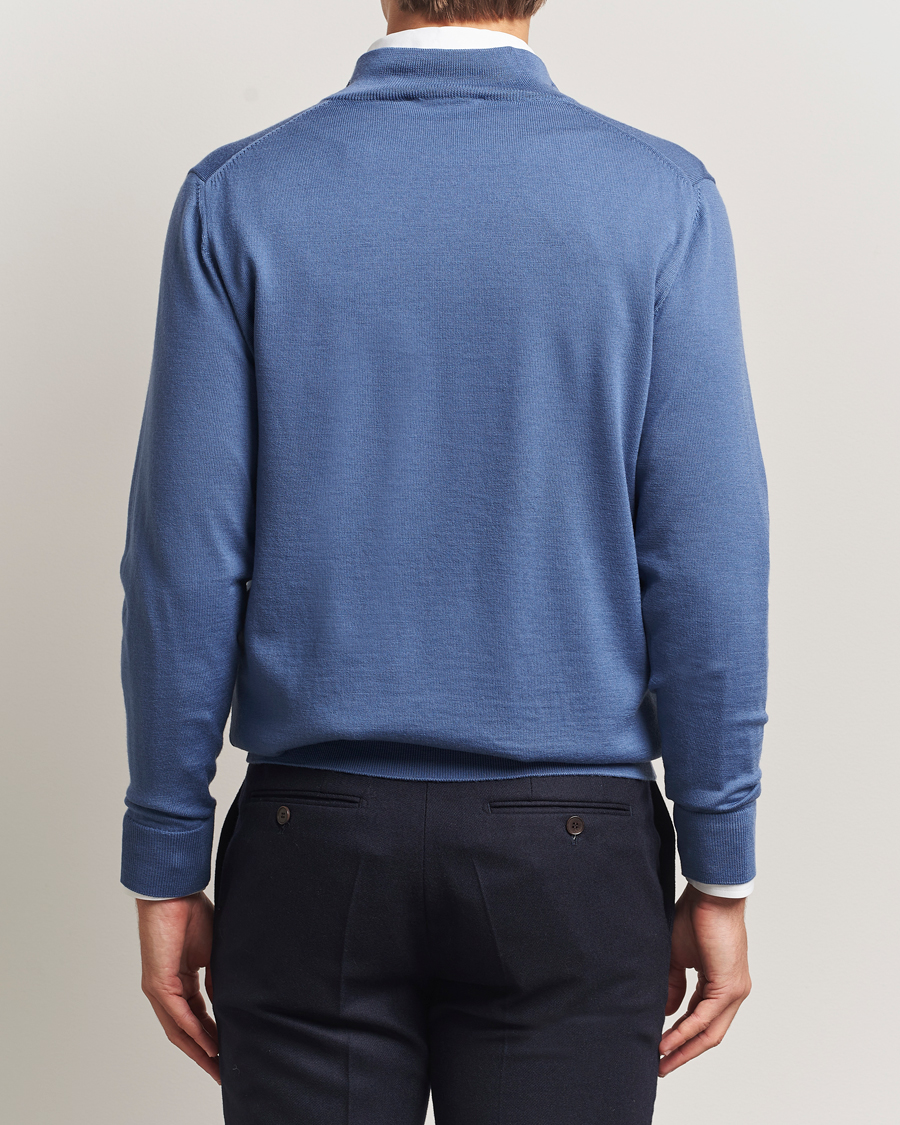 Heren | Truien | Charles Tyrwhitt | Pure Merino Zip Neck Jumper Steel Blue