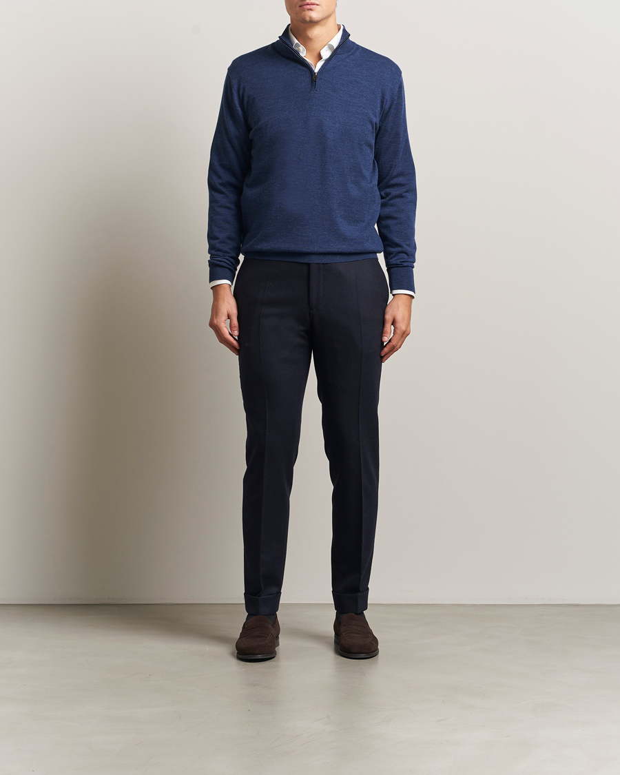 Heren | Truien | Charles Tyrwhitt | Pure Merino Zip Neck Jumper Ink Blue