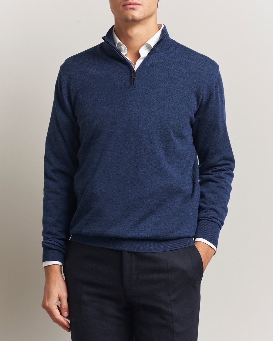 Heren | Truien | Charles Tyrwhitt | Pure Merino Zip Neck Jumper Ink Blue