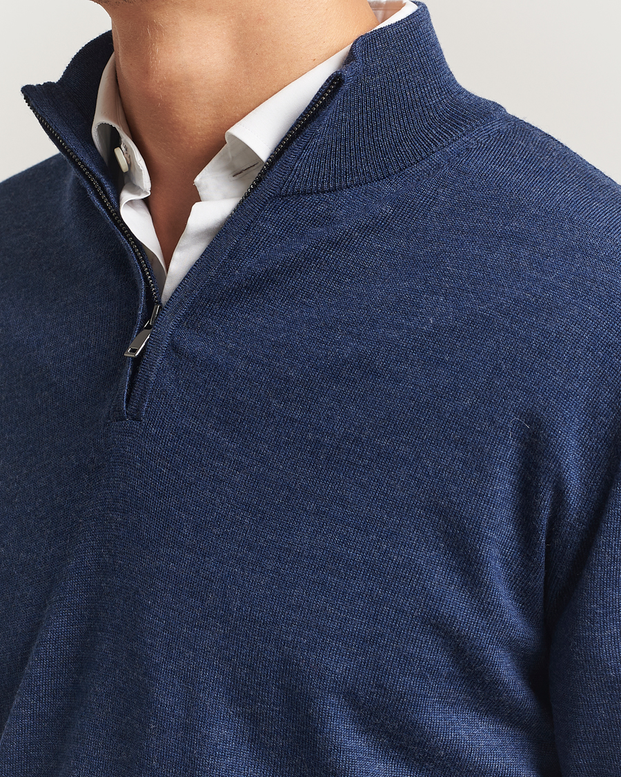 Heren | Truien | Charles Tyrwhitt | Pure Merino Zip Neck Jumper Ink Blue