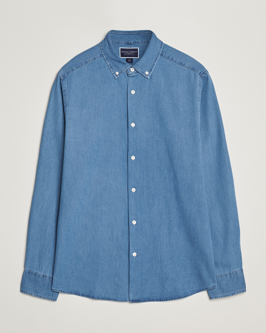 Heren | Overhemden | Charles Tyrwhitt | Slim Fit Button Down Denim Shirt Ocean Blue