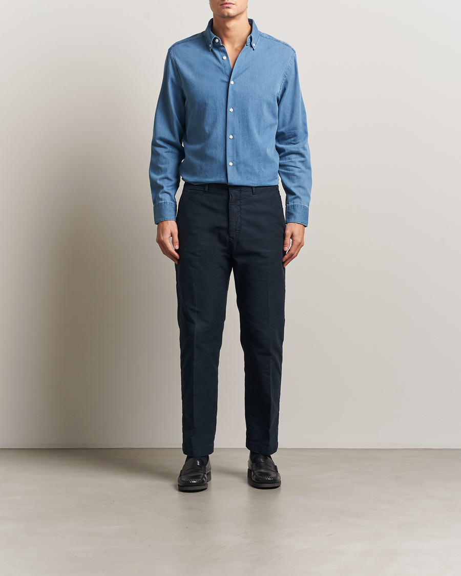 Heren | Overhemden | Charles Tyrwhitt | Slim Fit Button Down Denim Shirt Ocean Blue