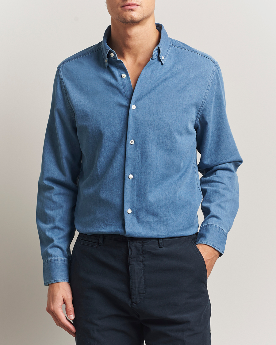 Heren | Overhemden | Charles Tyrwhitt | Slim Fit Button Down Denim Shirt Ocean Blue