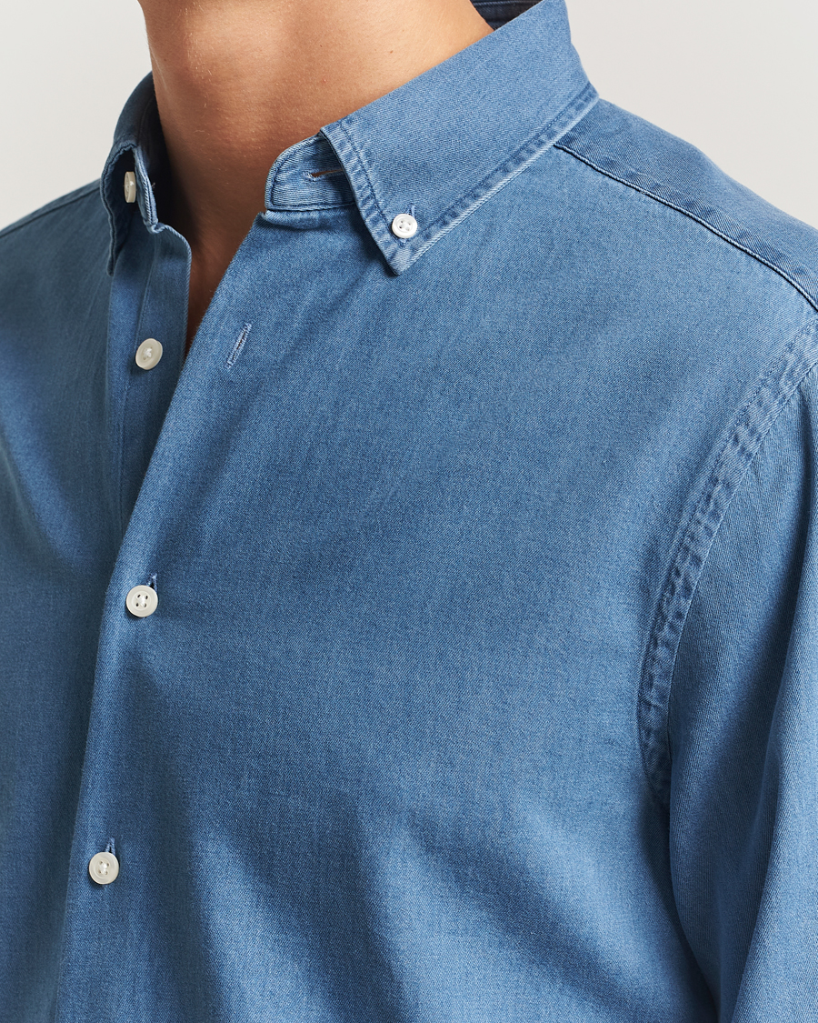 Heren | Overhemden | Charles Tyrwhitt | Slim Fit Button Down Denim Shirt Ocean Blue