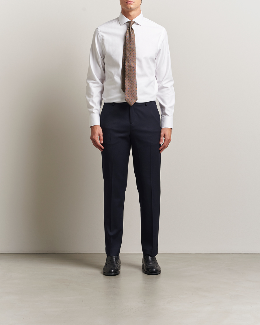 Heren | Overhemden | Charles Tyrwhitt | Slim Fit Non Iron Herringbone Cut Away Shirt White