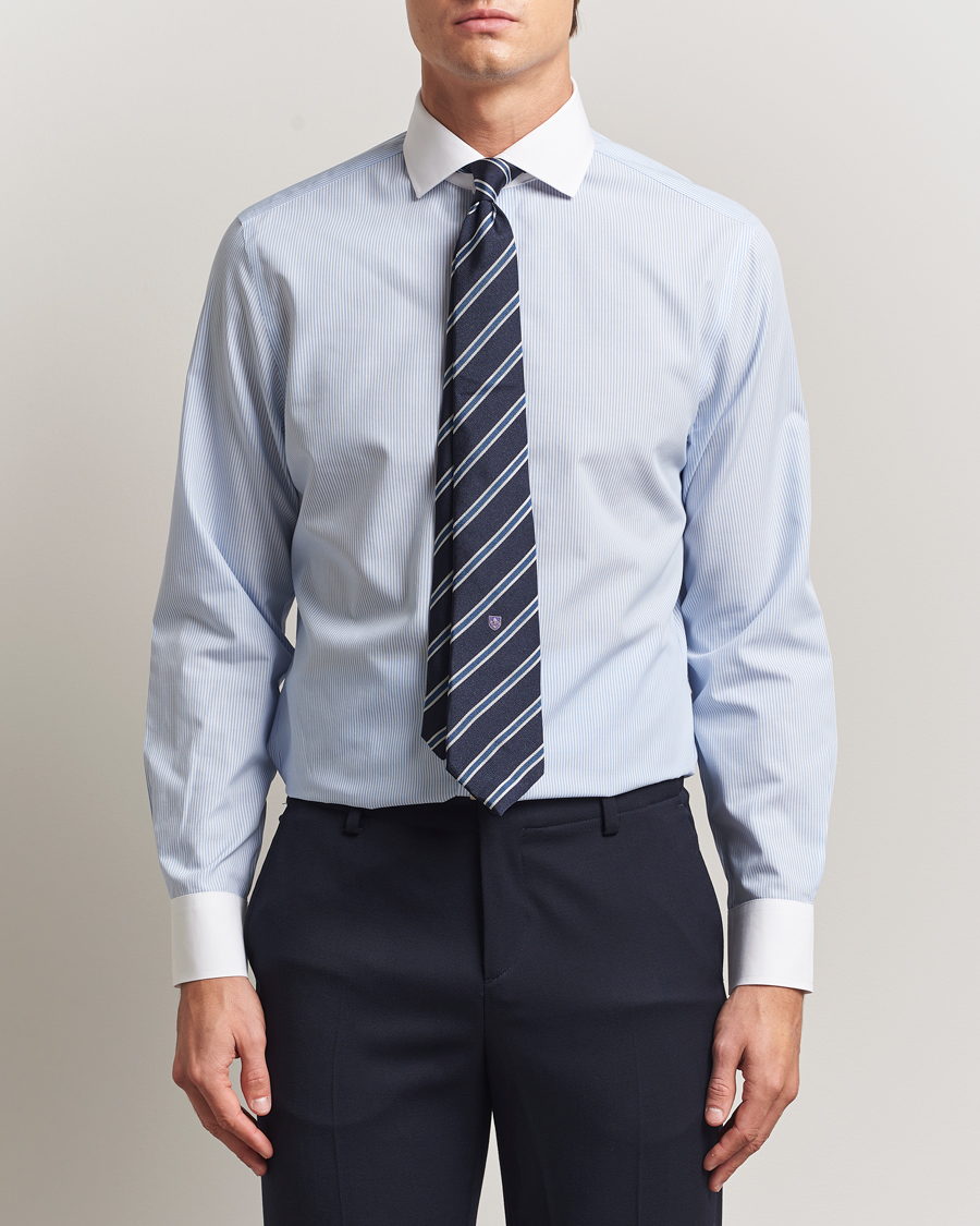 Heren | Overhemden | Charles Tyrwhitt | Slim Fit Non Iron Bengal Stripe Winchester Shirt Sky Blue