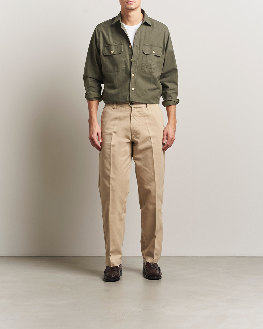 Heren | Broeken | Drake's | Flat Front Peached Cotton Chino Sand