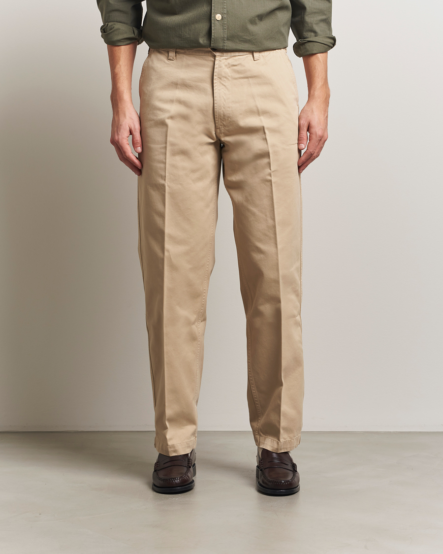 Heren | Broeken | Drake's | Flat Front Peached Cotton Chino Sand