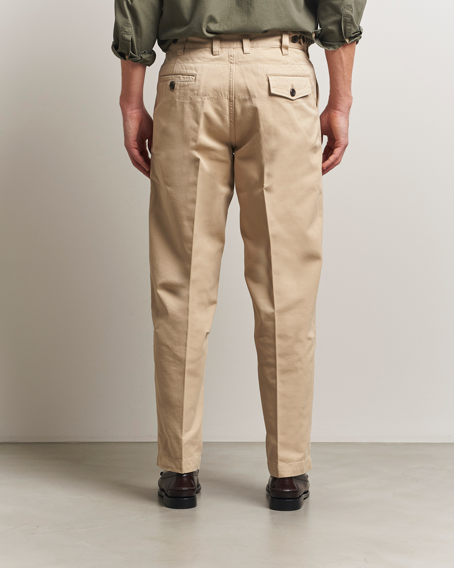 Heren | Broeken | Drake's | Flat Front Peached Cotton Chino Sand