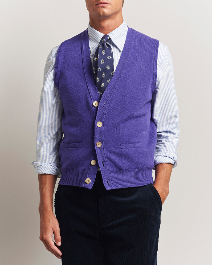 Heren | Truien | Drake's | Lambswool Vest Cardigan Purple