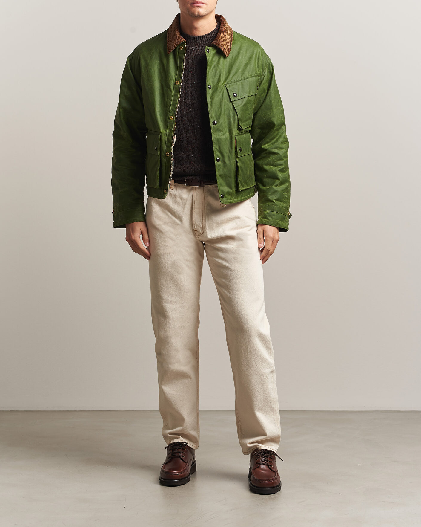 Heren | Jeans | Drake's | 5-Pocket Heavy Cotton Jeans Ecru