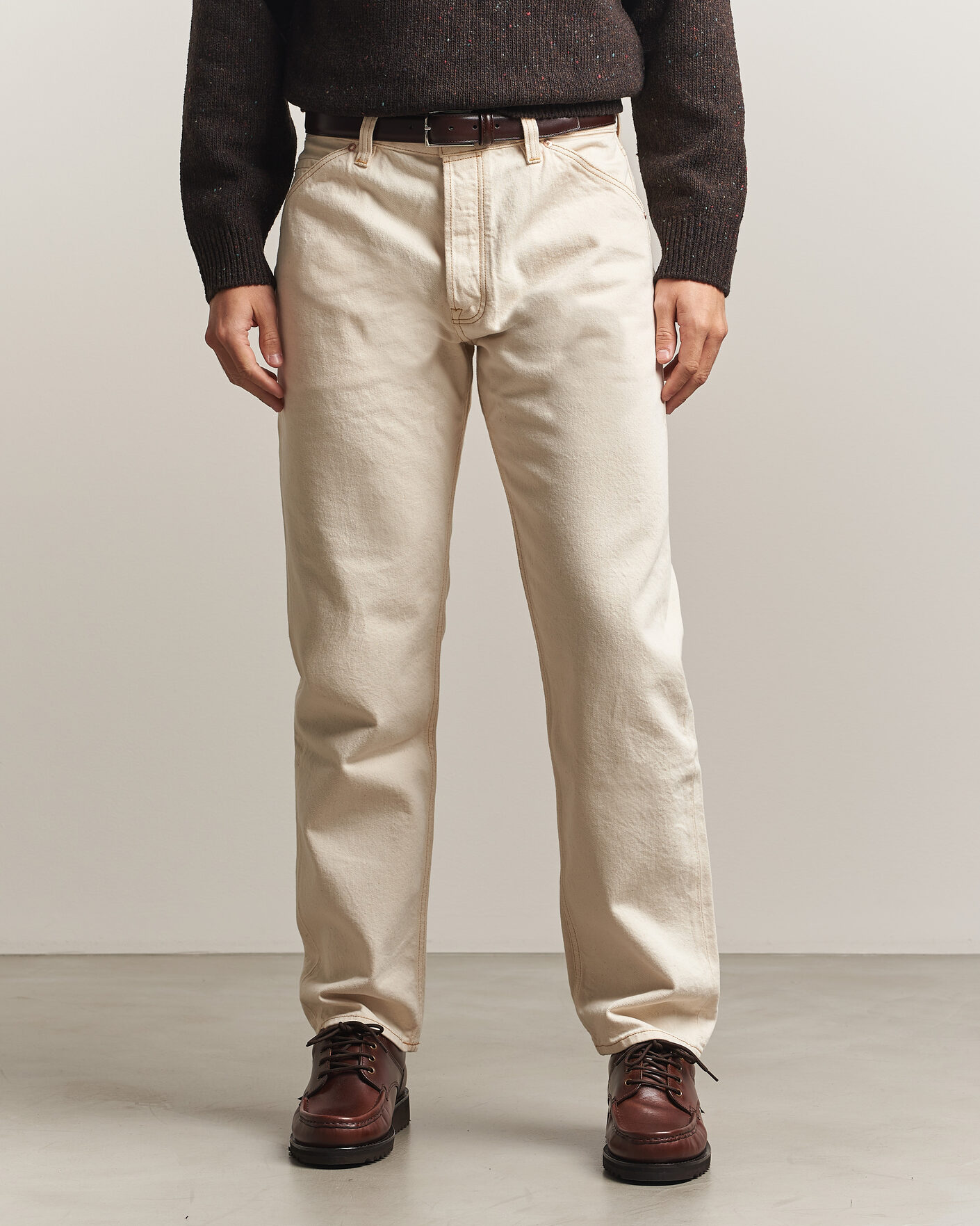 Heren | Jeans | Drake's | 5-Pocket Heavy Cotton Jeans Ecru