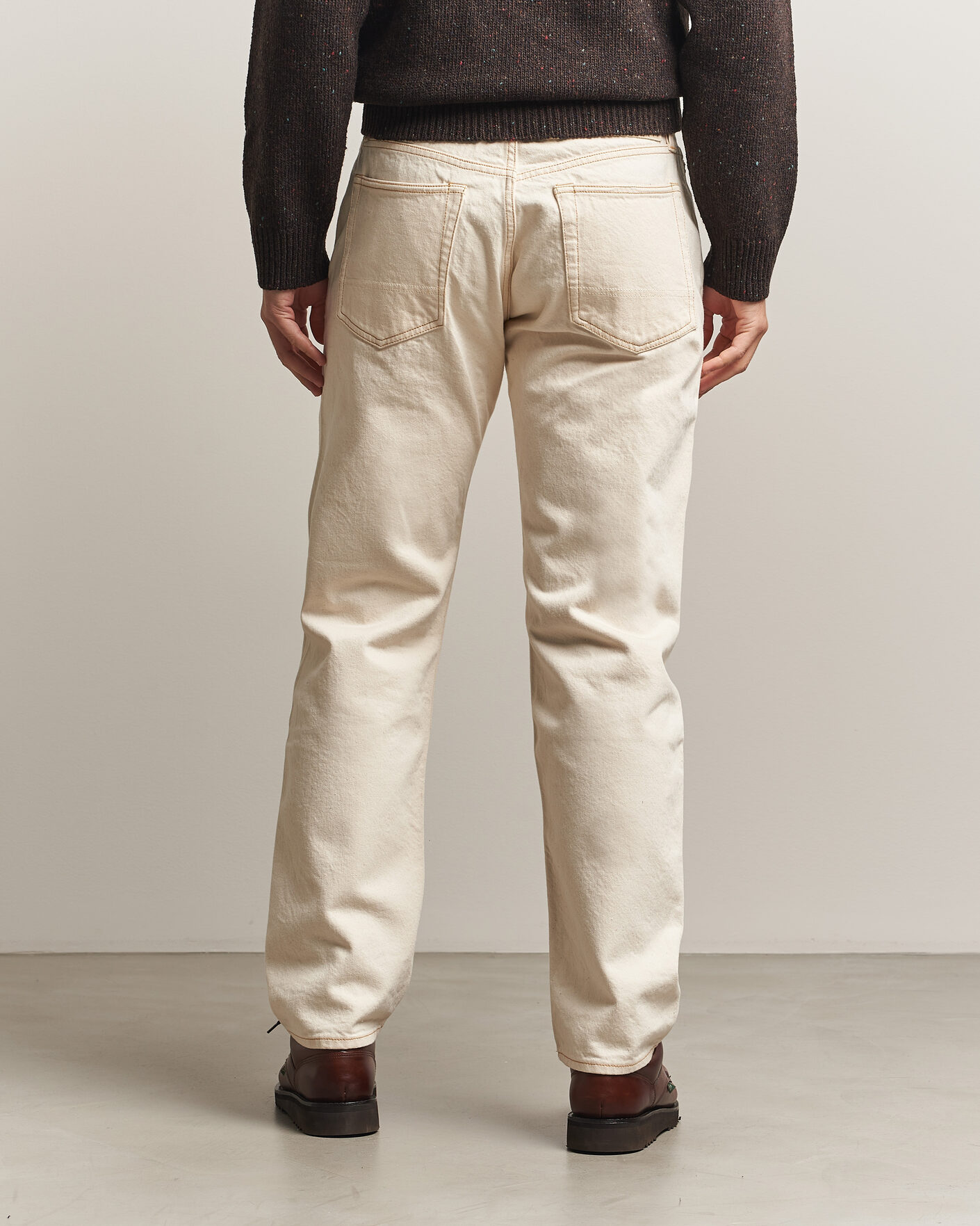Heren | Jeans | Drake's | 5-Pocket Heavy Cotton Jeans Ecru