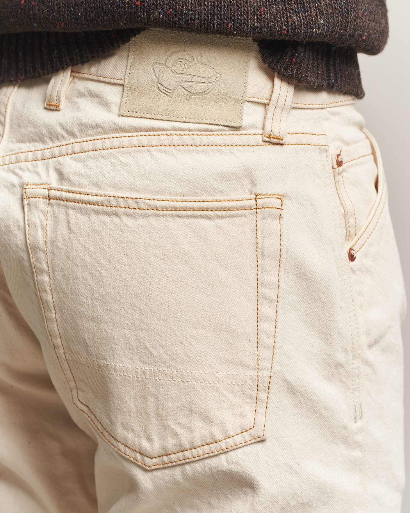Heren | Jeans | Drake's | 5-Pocket Heavy Cotton Jeans Ecru