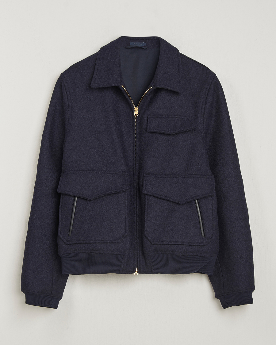 Heren | Jassen | Drake's | Melton Bomber Jacket Navy
