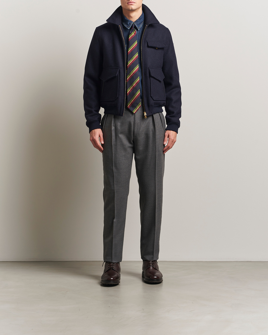 Heren | Jassen | Drake's | Melton Bomber Jacket Navy